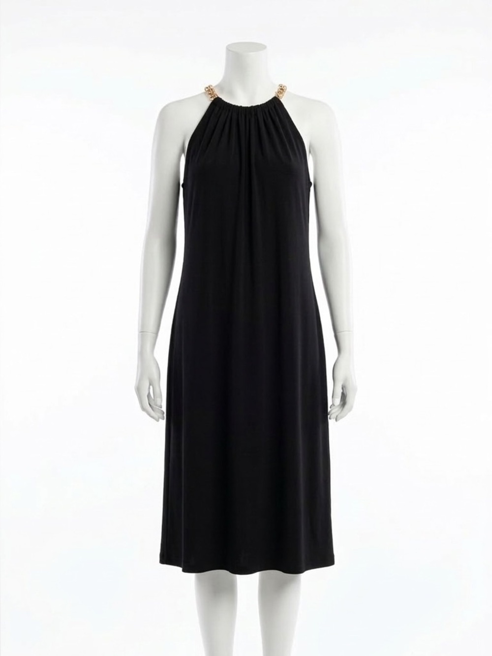 Michael Kors Black Gold Chain Halter Cocktail Dress Small